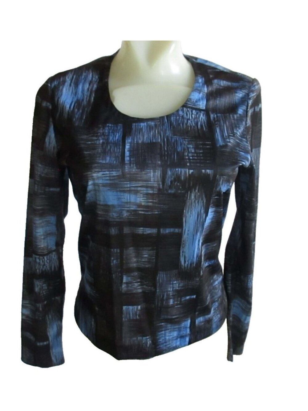 Vintage Top 1970s Blue Top Small Single Stitch Polyester Paint Print Disco